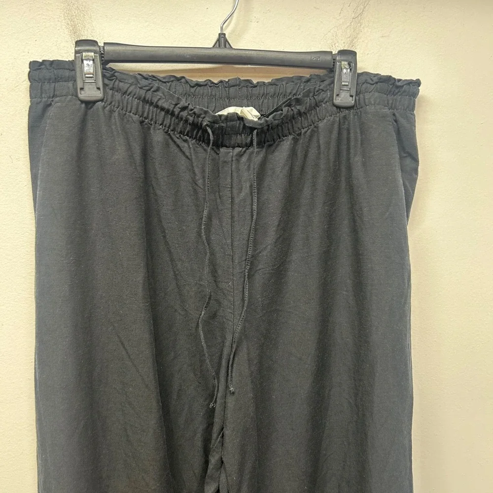 HM Womens Black Linen Blend Wide Leg Pants Paperbag Waist pull-on minimalist